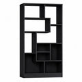 Tall Geometric Wood Bookshelf Black 180cm x 90cm x 30cm