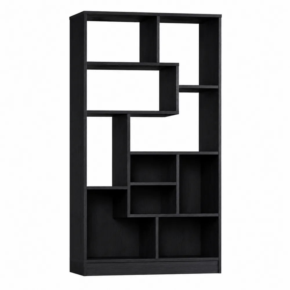 Tall Geometric Wood Bookshelf Black 180cm x 90cm x 30cm