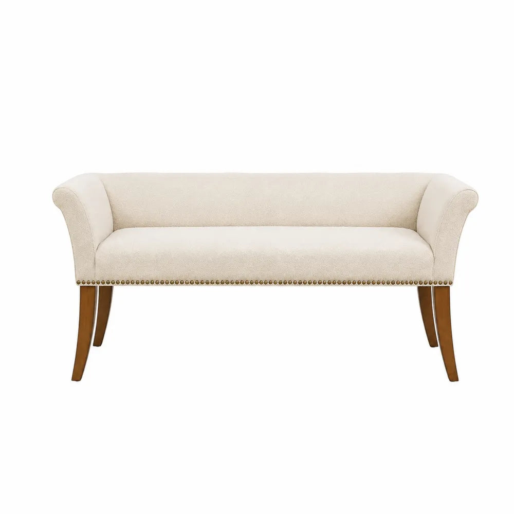 Wood Upholstered Bench with Beige Fabric 150cm