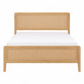 Wooden Bed with Rattan Paneling, Full Size