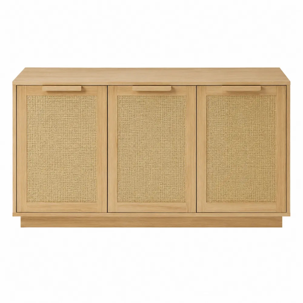 Wooden Sideboard with Woven Cane Doors Natural Finish