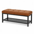 Faux Leather Upholstered Bench with Metal Frame and Shelf Brown 120cm