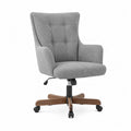 Swivel Office Chair Gray Fabric Walnut Wood Base Adjustable Height