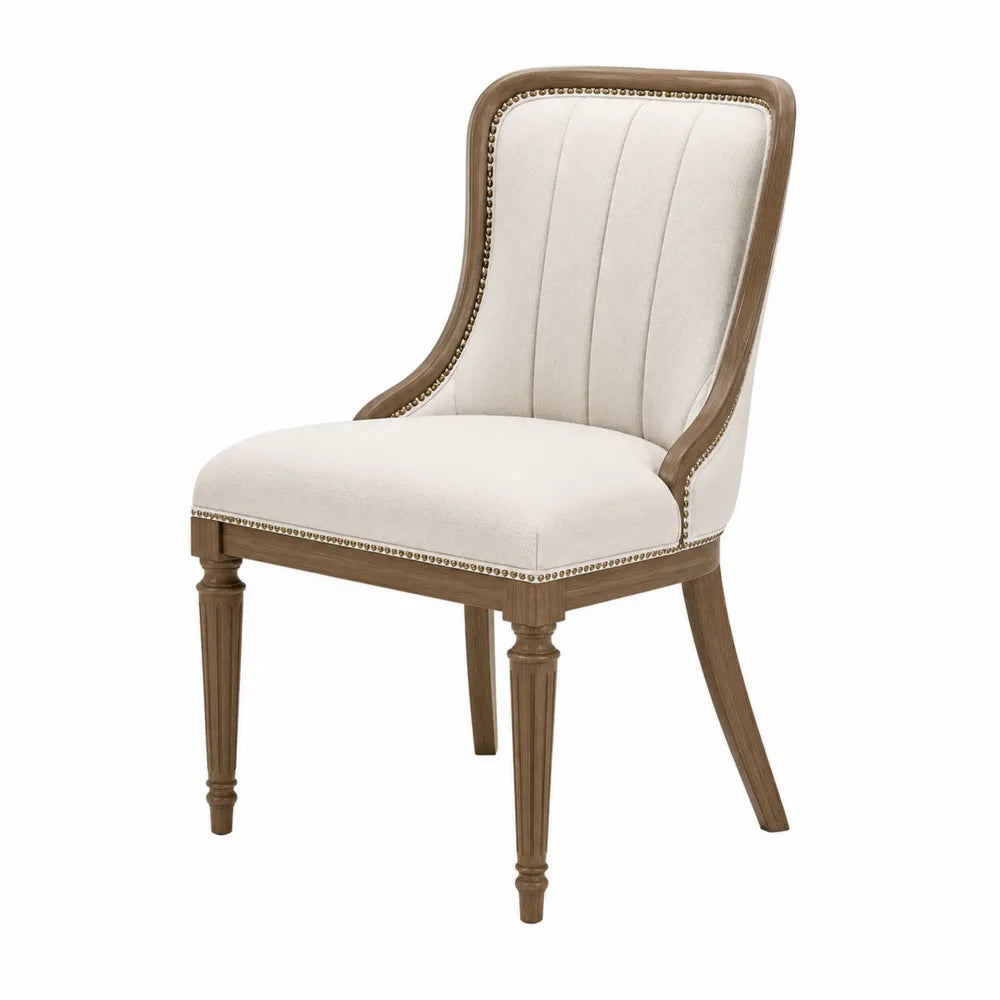 Wood Dining Chair with Polyester Upholstery Beige 45cm x 55cm x 90cm