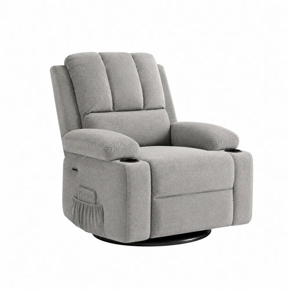 Gray Recliner Chair with Swivel and Cup Holders