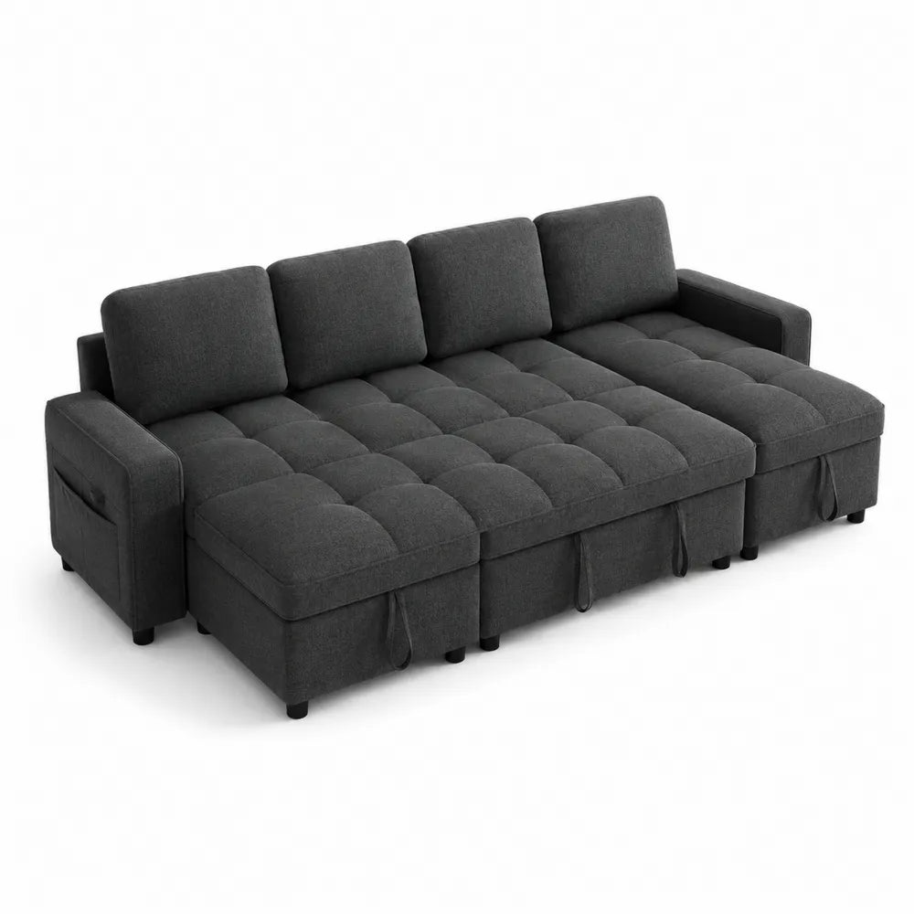 Linen Sectional Sofa Set with Chaise Dark Gray 270cm