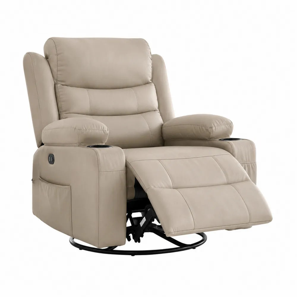 Swivel Recliner Chair PU Leather Beige 40.2 x 37.4 x 40.6 inches