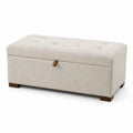 Light Grey Polyester Fabric Storage Bench with Solid Wood Base