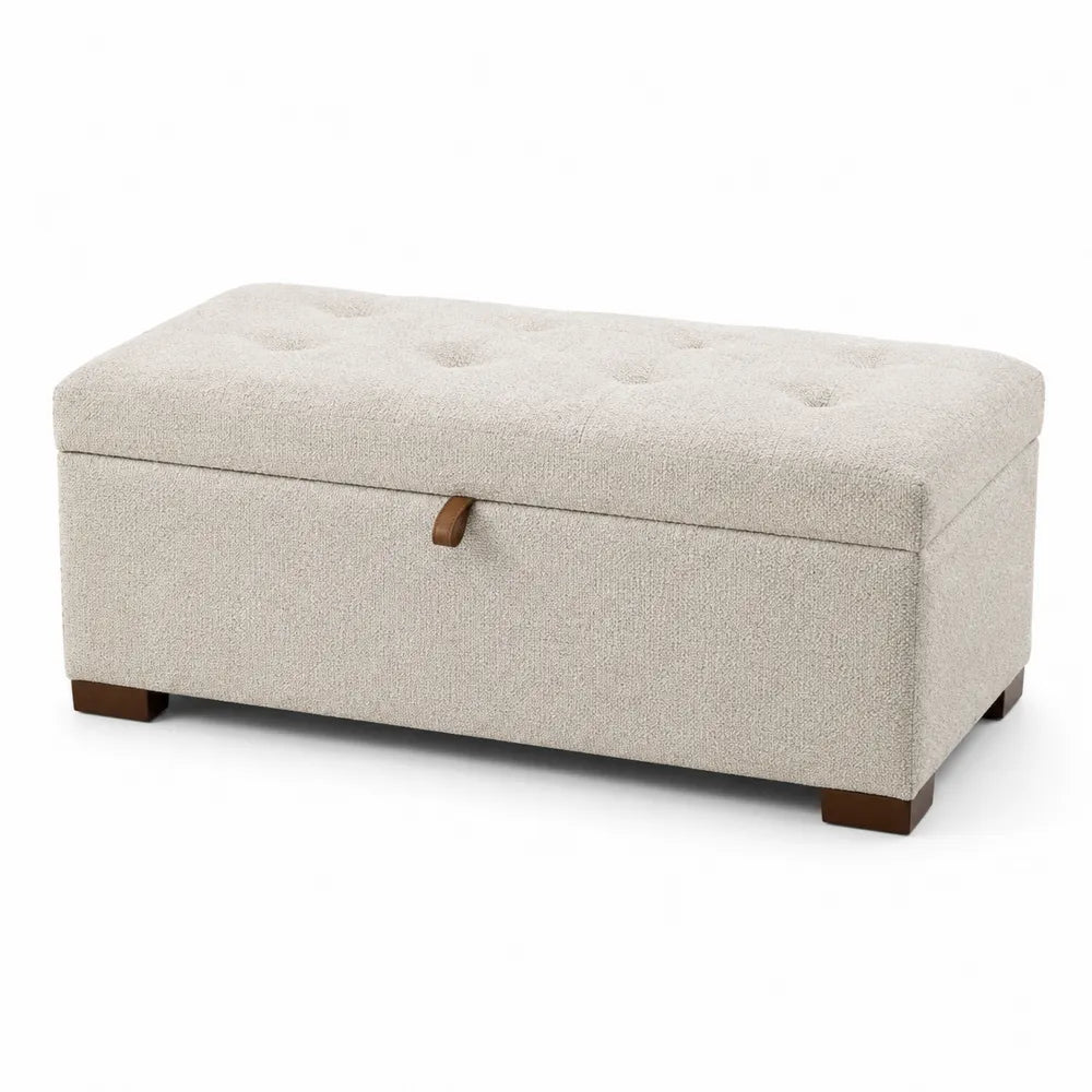 Light Grey Polyester Fabric Storage Bench with Solid Wood Base