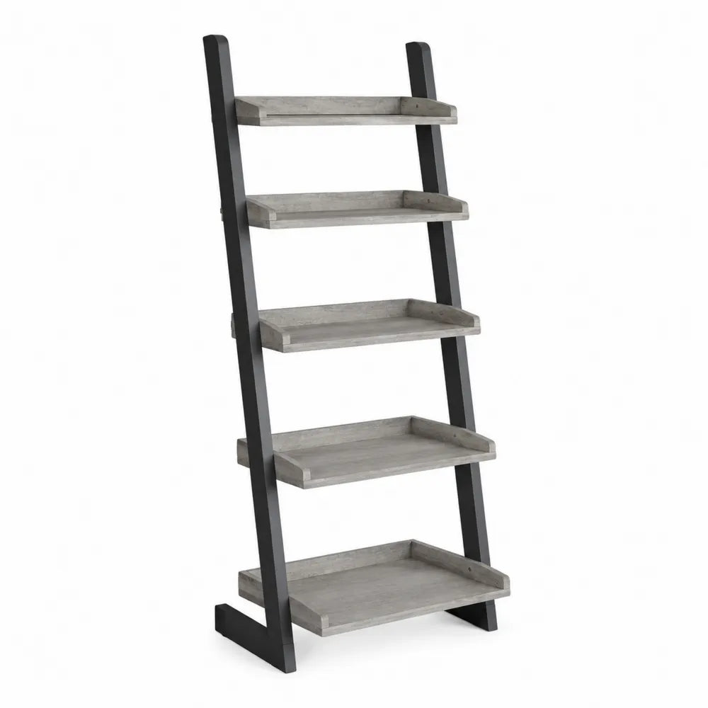 5-Tier Ladder Bookcase MDF Black Frame 180cm x 70cm x 35cm