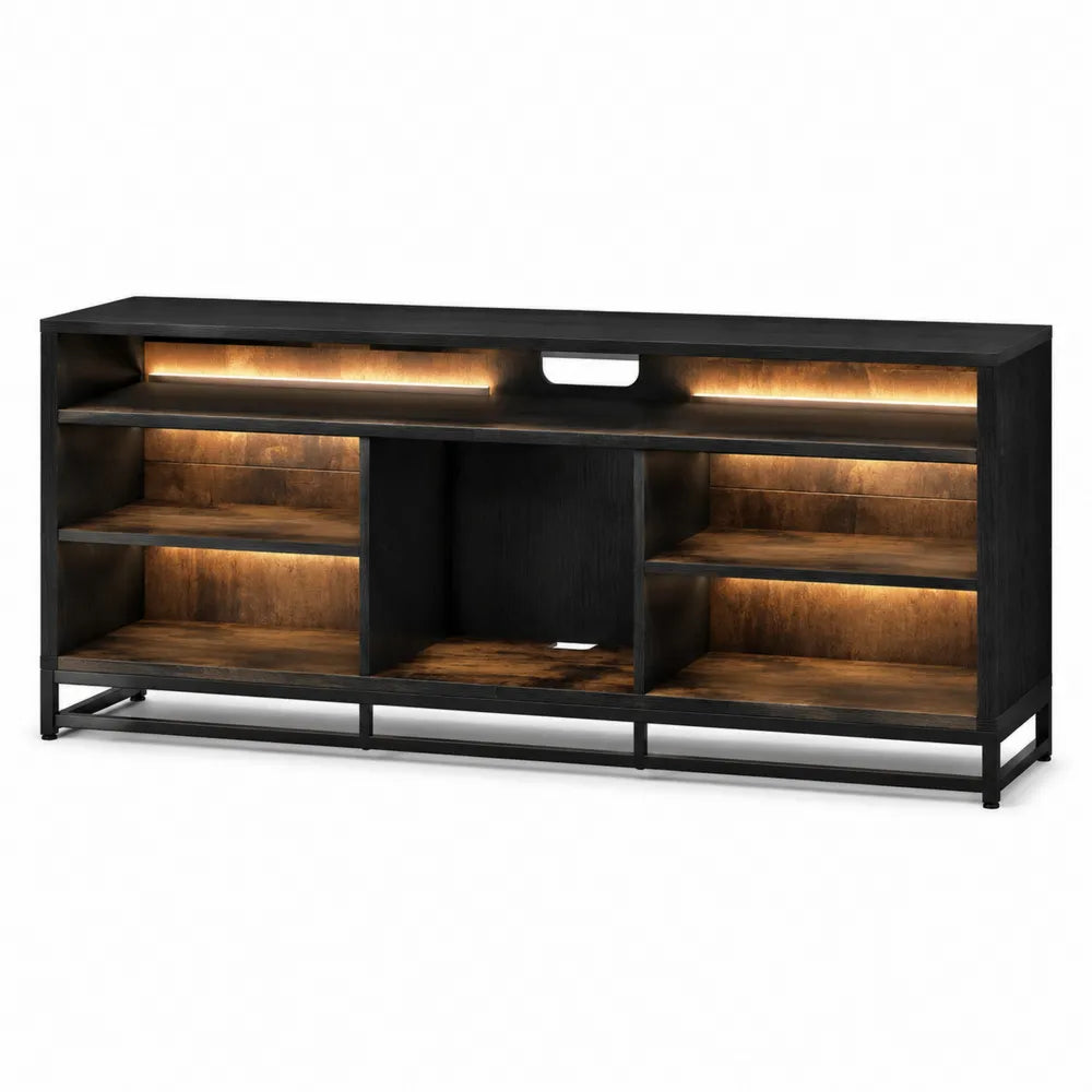 Wood Metal TV Stand with Shelves and LED Lights 120cm x 40cm x 60cm