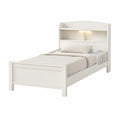 White Wood Twin Bed with Storage Headboard and LED Lights