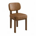 Dining Chair Faux Leather Cushion Wooden Frame Brown