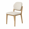 Wood Dining Chair with Beige Fabric Upholstery