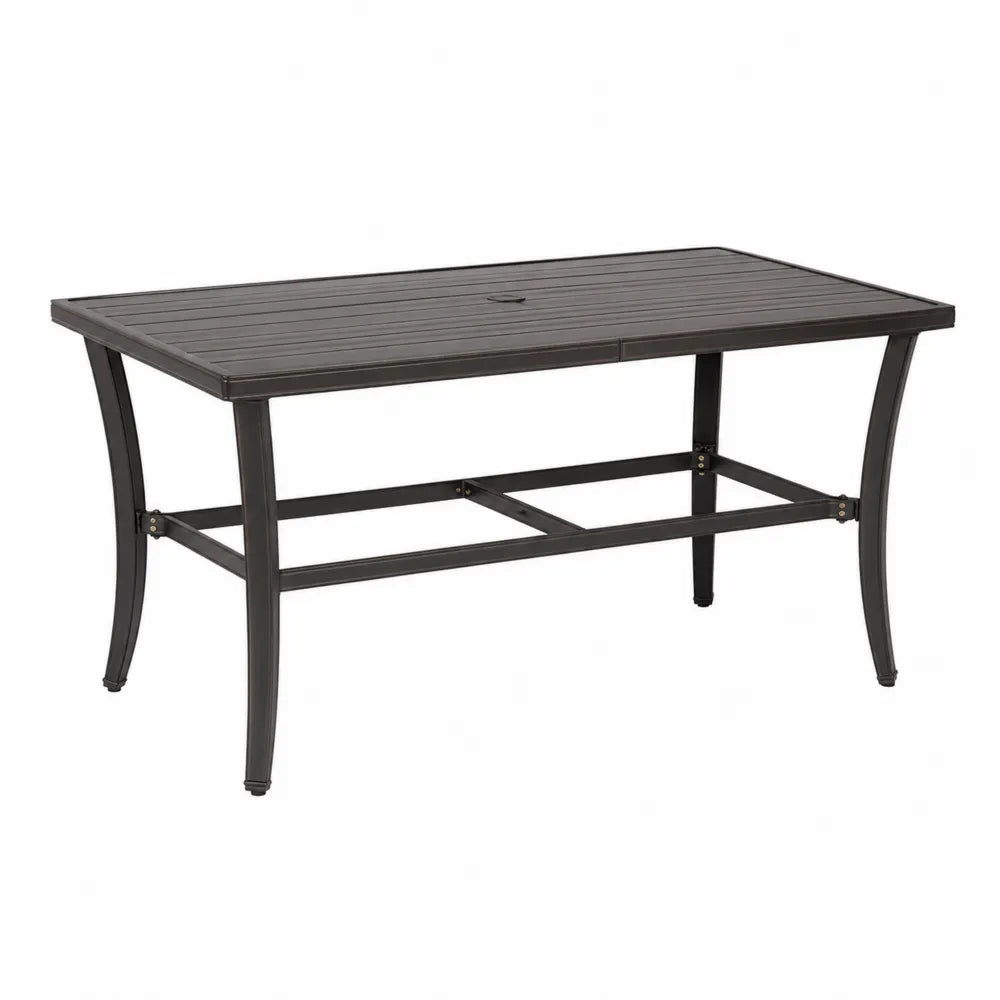 Rectangular Metal Outdoor Dining Table with Slat Top 150cm