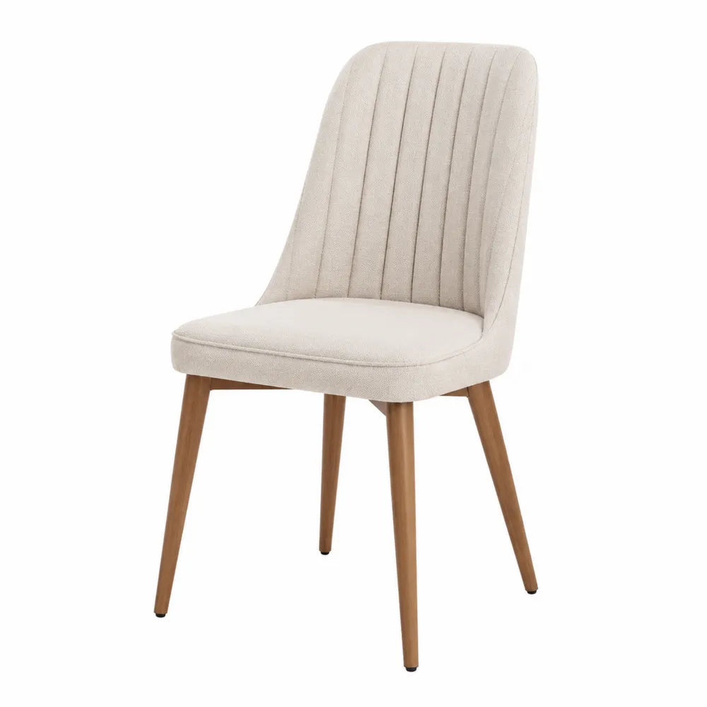 Polyester Fabric Dining Chair with Wood Legs Beige 82cm