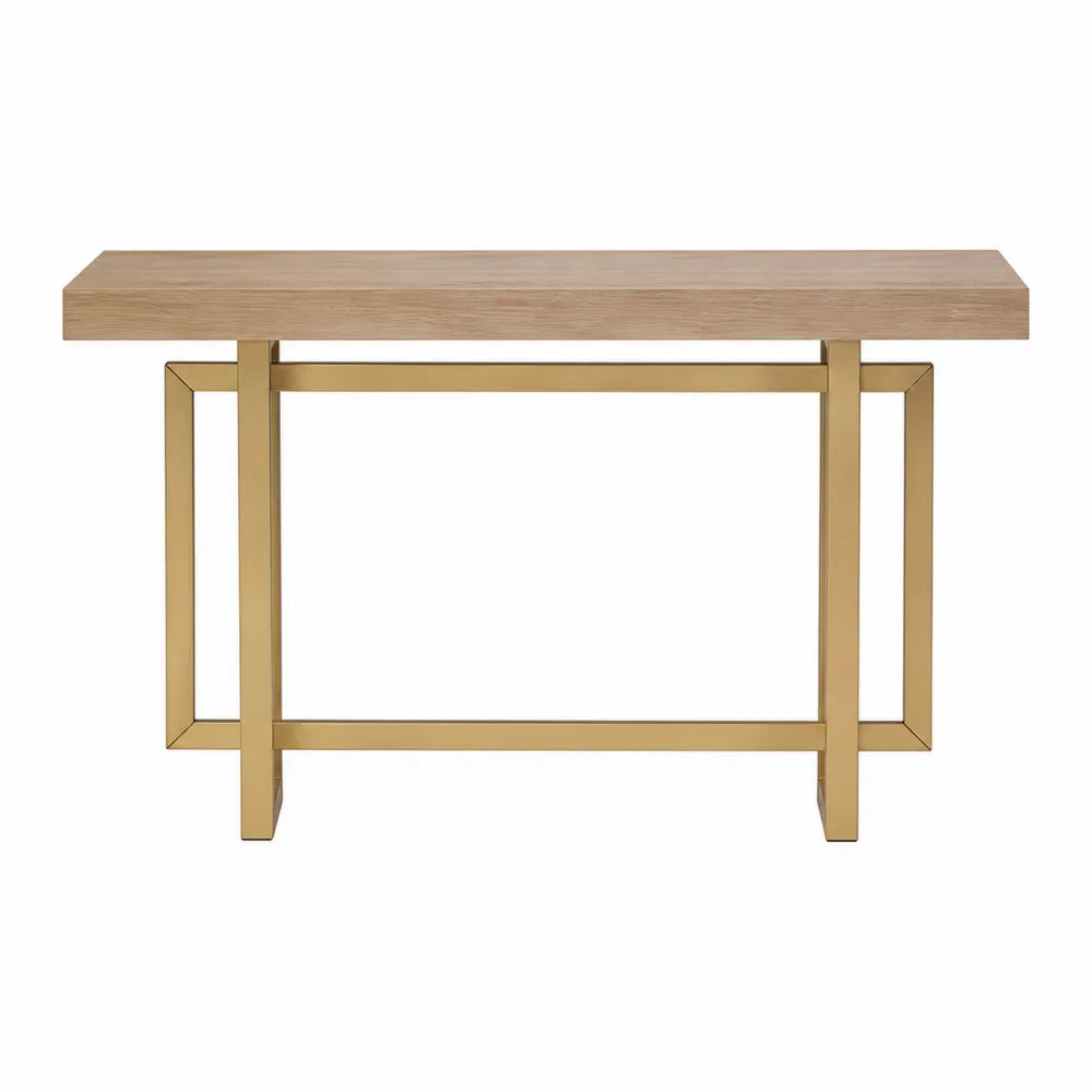 Wood Console Table with Steel Frame Natural Brown and Gold 120cm