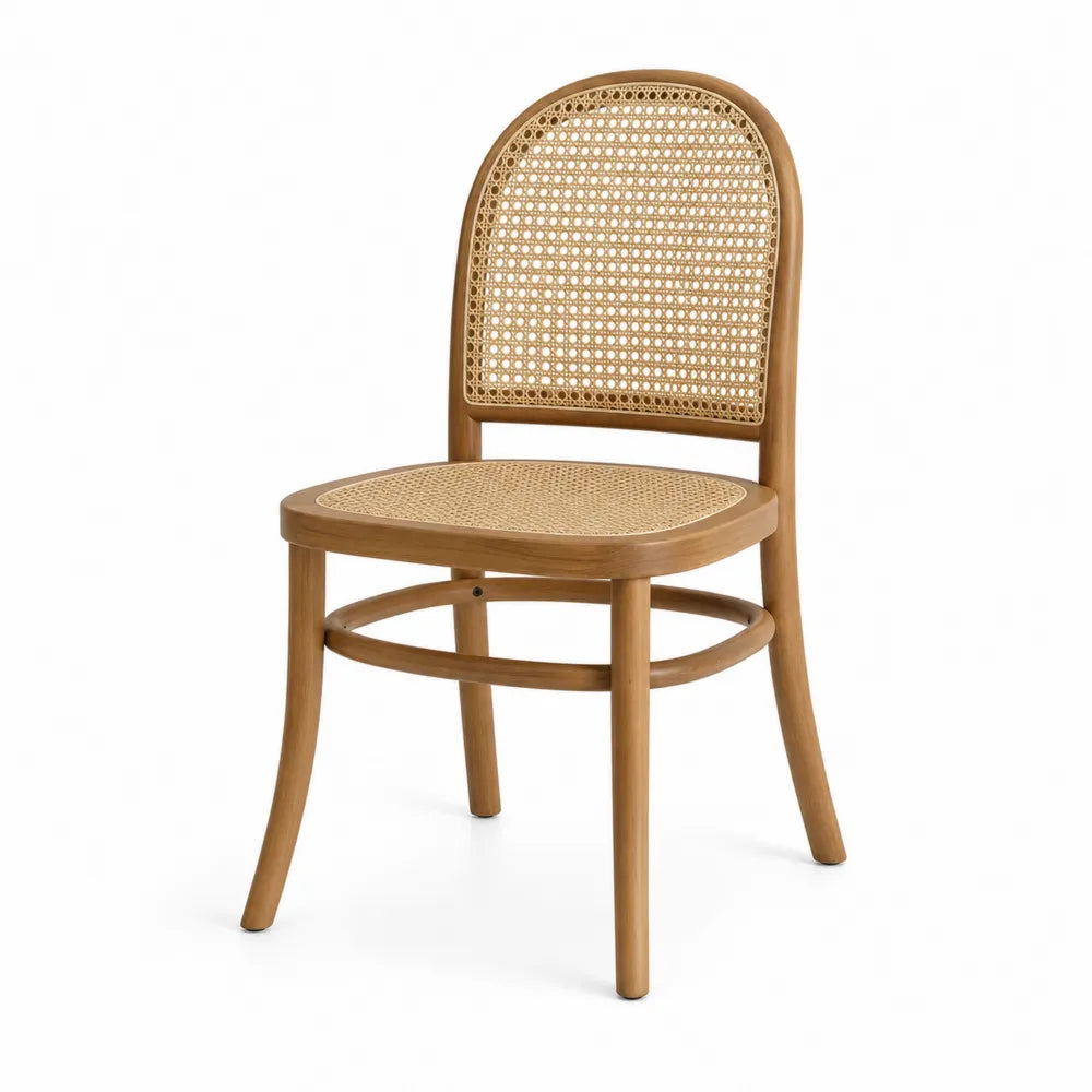 Wood Dining Chair with Rattan Back and Seat, Natural Brown, 45 x 50 x 85 cm