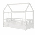 Wood House Frame Twin Bed White 206x98x172 cm