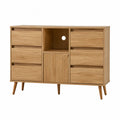 Oak Veneer Sideboard with Six Drawers and One Door