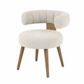Curved Back Dining Chair Bouclé Fabric and Wood Legs Beige 80cm