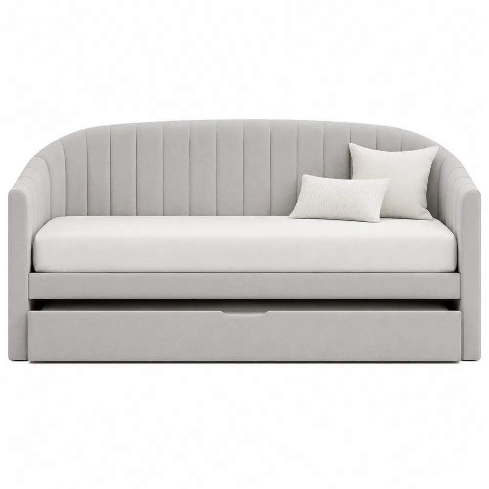 Gray Velvet Upholstered Daybed with Trundle