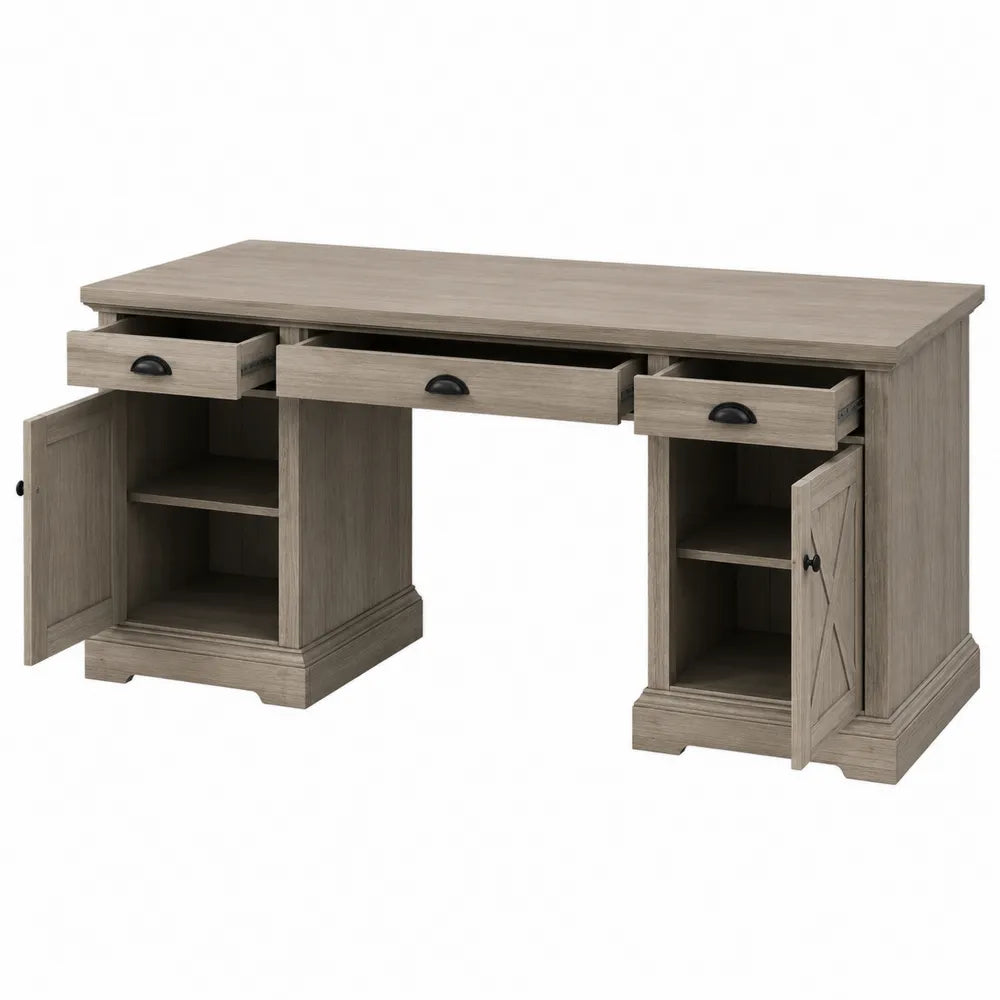 Wooden Rectangular Desk with Drawers and Cabinets Gray 150cm x 60cm x 75cm