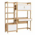 Wood Storage Desk Shelving Unit Natural Wood/White 180cm