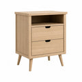 Oak Wood Dresser with Two Drawers and Open Shelf 23.6x15.7x31.5 inches