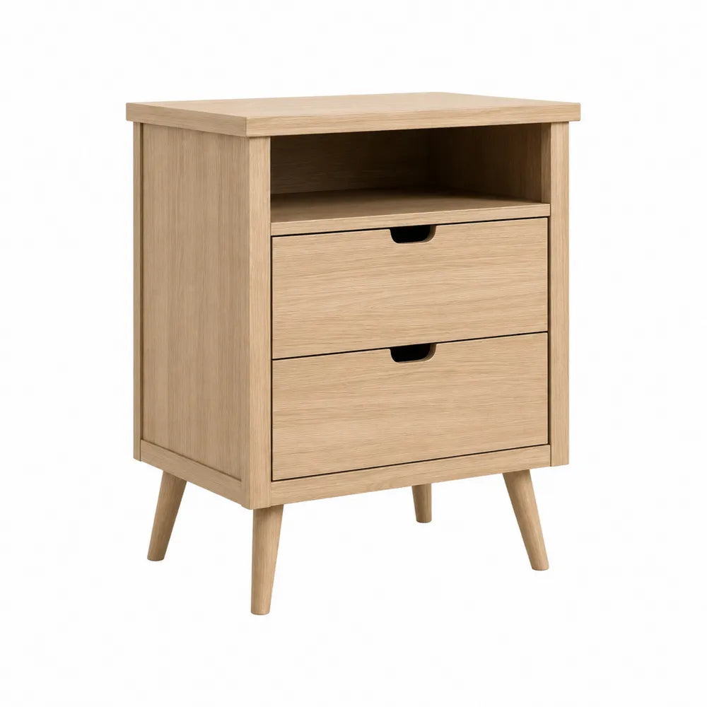 Oak Wood Dresser with Two Drawers and Open Shelf 23.6x15.7x31.5 inches