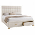 Velvet Upholstered Platform Bed with Storage Drawers Beige 200cm x 160cm