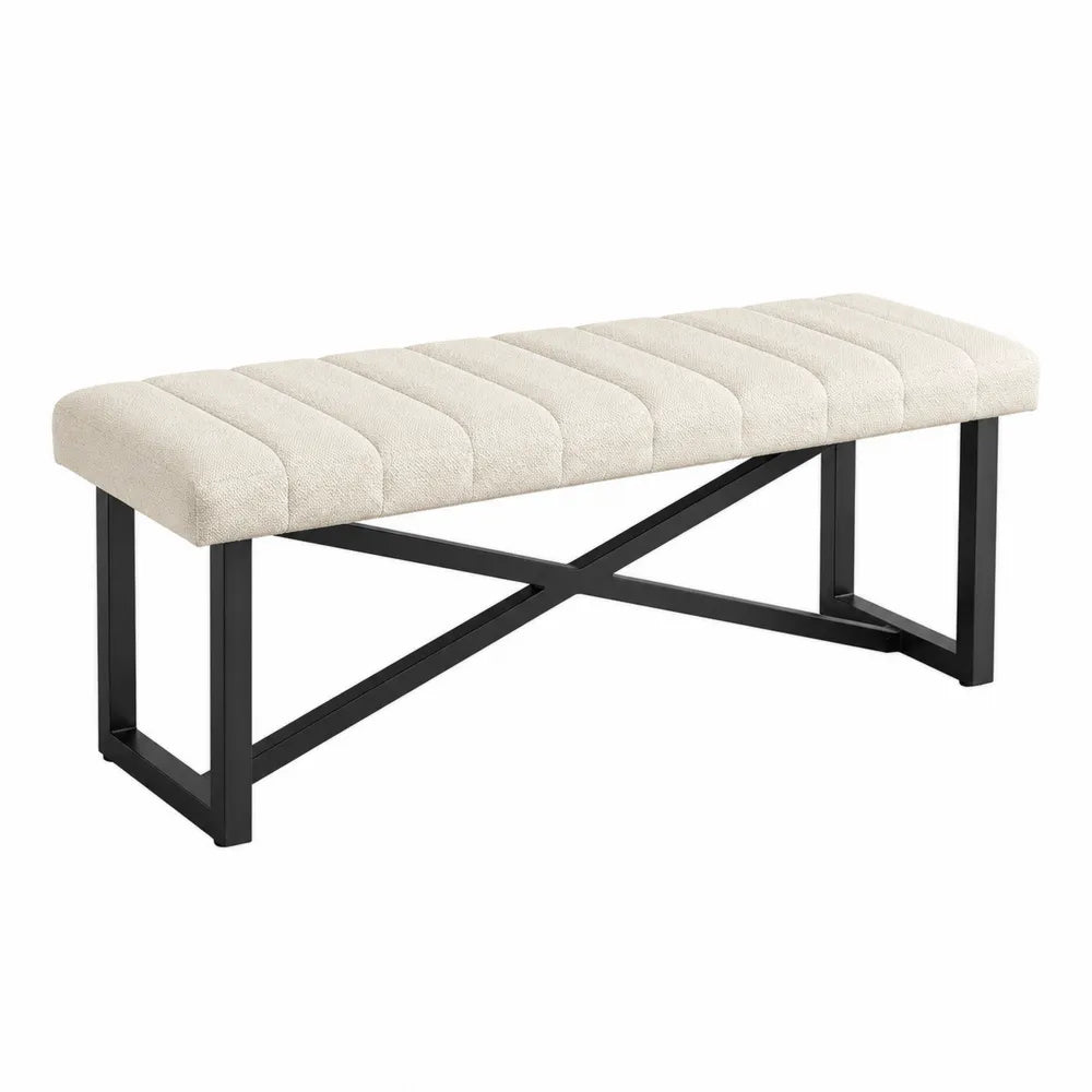 Rectangular Upholstered Bench with Steel Frame Beige 120cm