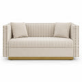 Velvet Sofa with Wood Base Beige 150x85x80 cm