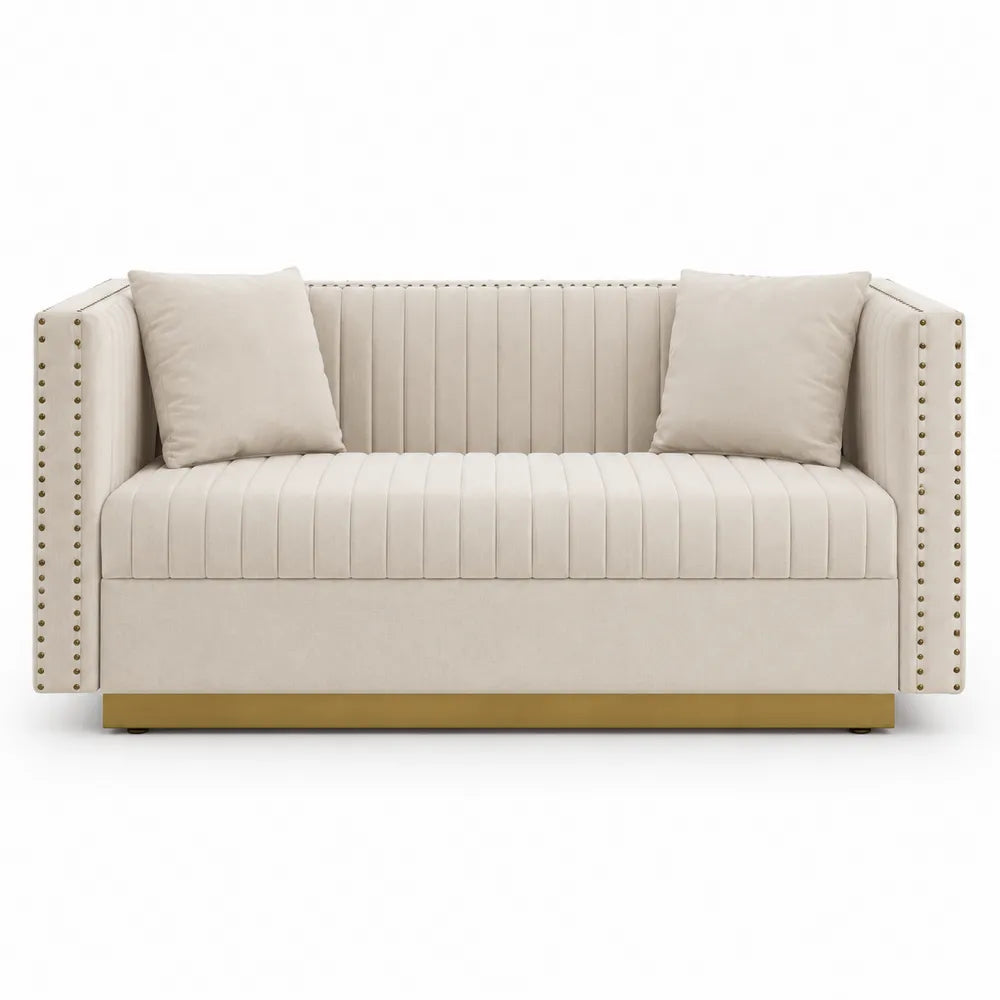 Velvet Sofa with Wood Base Beige 150x85x80 cm