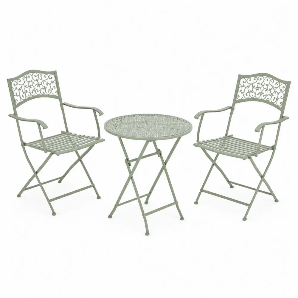 Wrought Iron Outdoor Bistro Set Foldable Gray