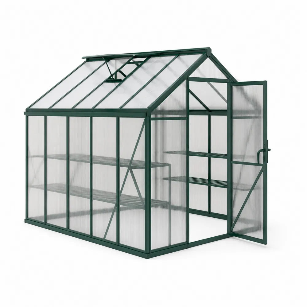 Polycarbonate Greenhouse with Aluminum Frame 6ft x 8ft Green