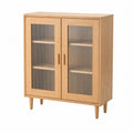 Wooden Sideboard with Fluted Glass Doors Oak 120x40x90 cm