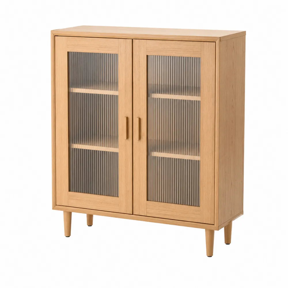 Wooden Sideboard with Fluted Glass Doors Oak 120x40x90 cm