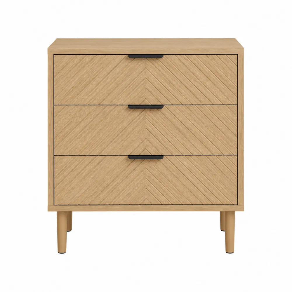 3-Drawer Oak Wooden Dresser with Metal Handles