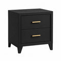 Black MDF Nightstand with Two Brass Handle Drawers