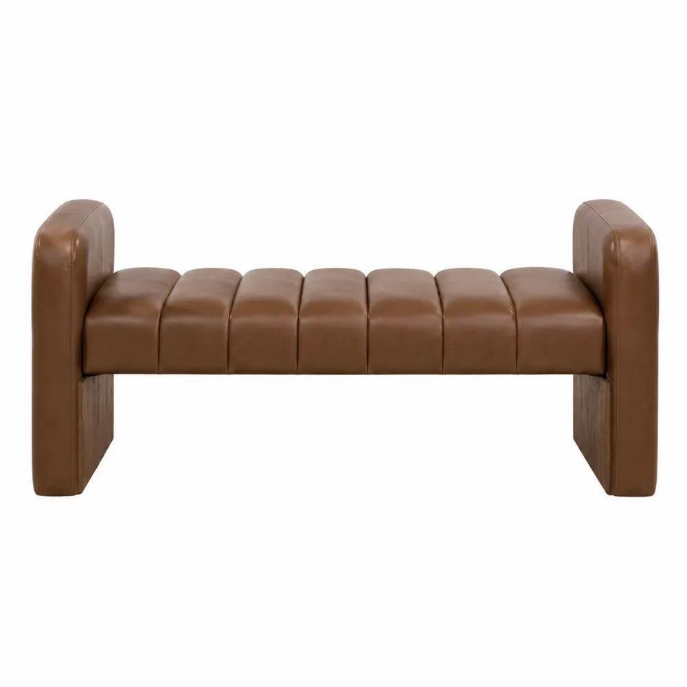 Faux Leather Brown Bench with Armrests 150cm