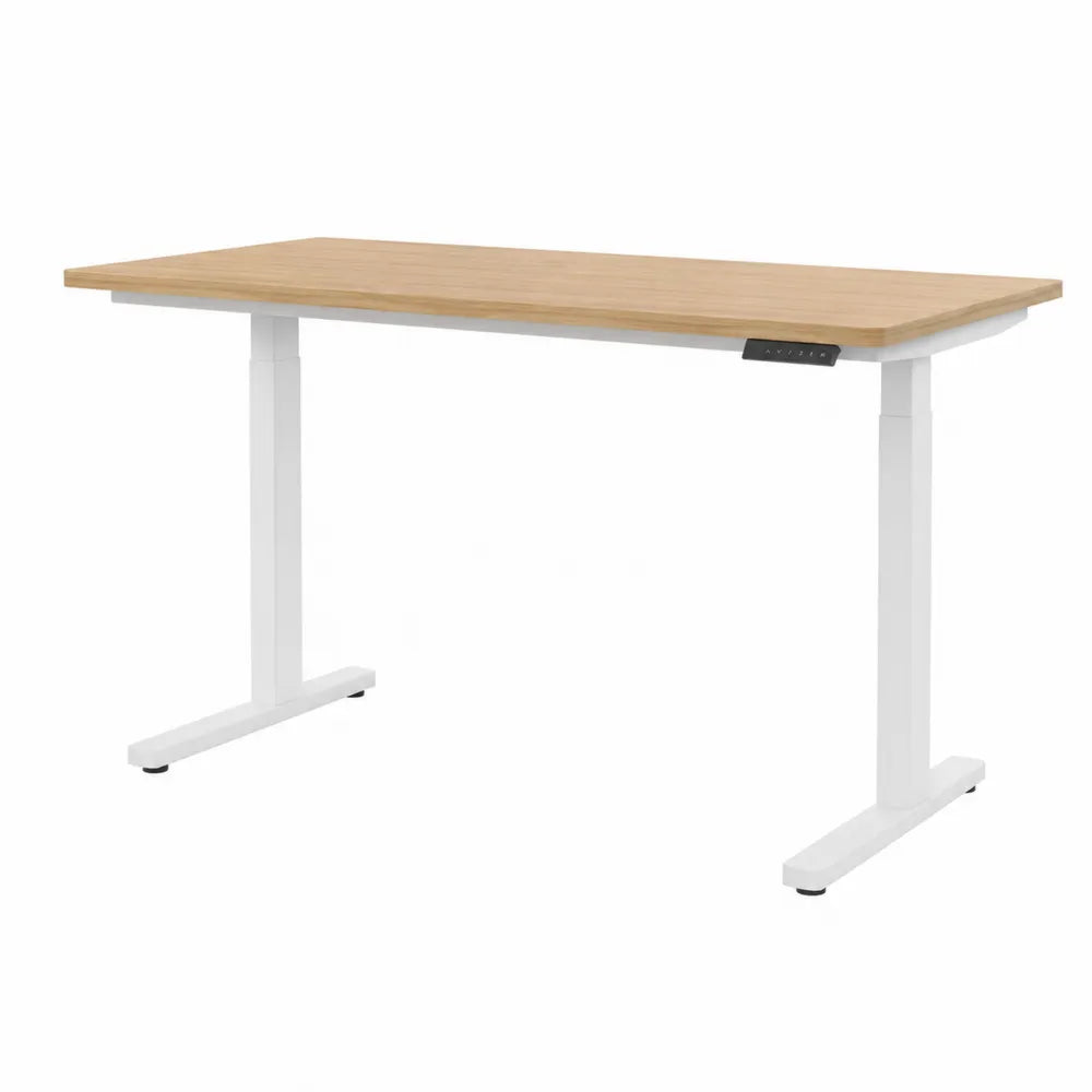 Rectangular Adjustable Height Desk Bamboo/Steel White 120x60x70-120cm