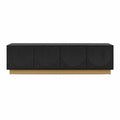 Black Wood TV Stand with Four Doors and Gold Metal Base