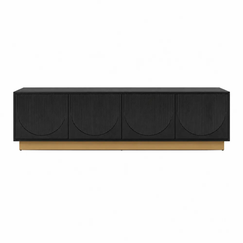 Black Wood TV Stand with Four Doors and Gold Metal Base