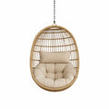 Rattan Hanging Egg Chair with Beige Cushion