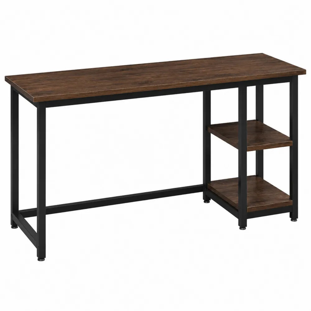 Rectangular MDF and Metal Office Desk with Shelves Brown 120cm x 60cm x 75cm