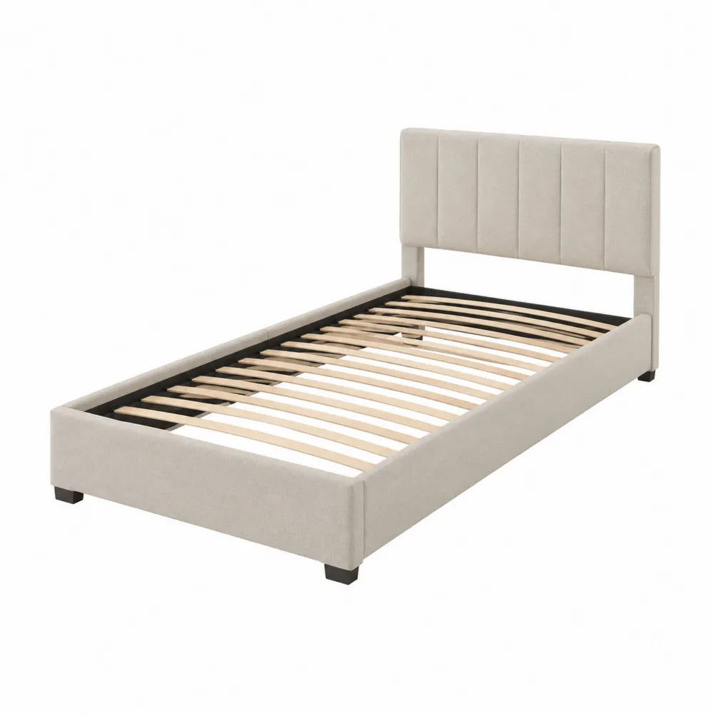 Twin Upholstered Bed Frame with Polyester Padded Headboard